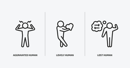 Poster - feelings outline icons set. feelings icons such as aggravated human, lovely human, lost human vector. can be used web and mobile.