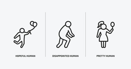Poster - feelings outline icons set. feelings icons such as hopeful human, disappointed human, pretty human vector. can be used web and mobile.