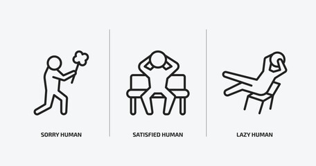 Poster - feelings outline icons set. feelings icons such as sorry human, satisfied human, lazy human vector. can be used web and mobile.