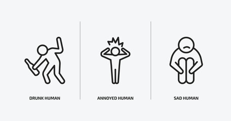 Poster - feelings outline icons set. feelings icons such as drunk human, annoyed human, sad human vector. can be used web and mobile.