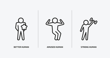 Poster - feelings outline icons set. feelings icons such as better human, amused human, strong human vector. can be used web and mobile.