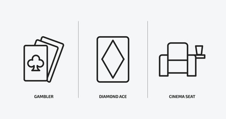 Poster - arcade outline icons set. arcade icons such as gambler, diamond ace, cinema seat vector. can be used web and mobile.