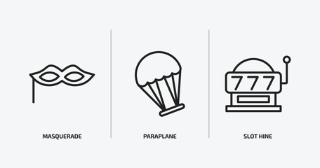 Poster - arcade outline icons set. arcade icons such as masquerade, paraplane, slot hine vector. can be used web and mobile.