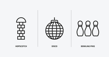 Poster - arcade outline icons set. arcade icons such as hopscotch, disco, bowling pins vector. can be used web and mobile.