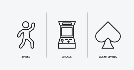Poster - arcade outline icons set. arcade icons such as dance, arcade, ace of spades vector. can be used web and mobile.