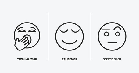 Poster - emoji outline icons set. emoji icons such as yawning emoji, calm sceptic vector. can be used web and mobile.