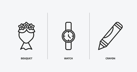 Poster - education outline icons set. education icons such as bouquet, watch, crayon vector. can be used web and mobile.