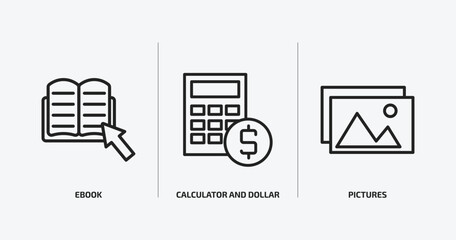 Poster - education outline icons set. education icons such as ebook, calculator and dollar, pictures vector. can be used web and mobile.