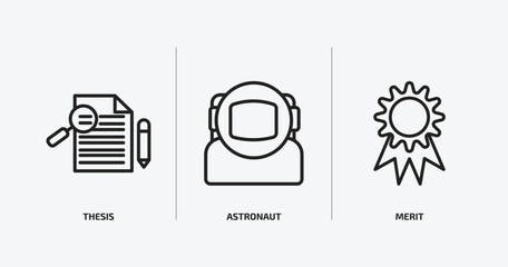 education outline icons set. education icons such as thesis, astronaut, merit vector. can be used web and mobile.
