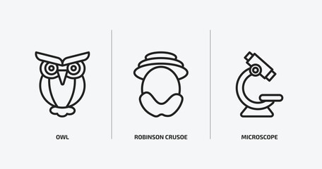 Poster - education outline icons set. education icons such as owl, robinson crusoe, microscope vector. can be used web and mobile.