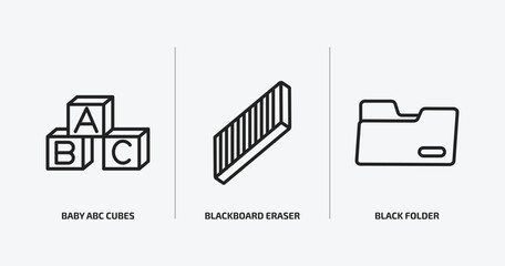 Poster - education outline icons set. education icons such as baby abc cubes, blackboard eraser, black folder vector. can be used web and mobile.