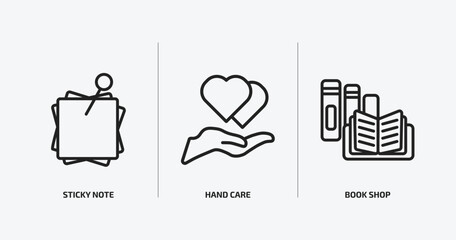 Poster - education outline icons set. education icons such as sticky note, hand care, book shop vector. can be used web and mobile.