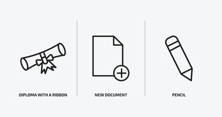 Poster - education outline icons set. education icons such as diploma with a ribbon, new document, pencil vector. can be used web and mobile.