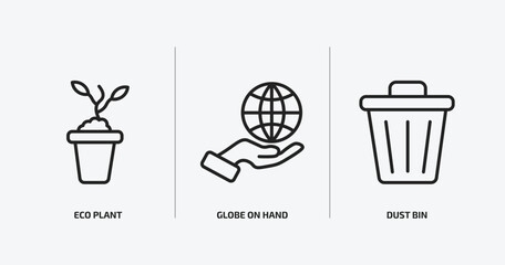 Poster - ecology outline icons set. ecology icons such as eco plant, globe on hand, dust bin vector. can be used web and mobile.