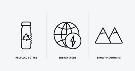 Poster - ecology outline icons set. ecology icons such as recycled bottle, energy globe, snowy mountains vector. can be used web and mobile.
