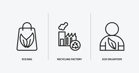 Poster - ecology outline icons set. ecology icons such as eco bag, recycling factory, eco volunteer vector. can be used web and mobile.