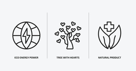 Poster - ecology outline icons set. ecology icons such as eco energy power, tree with hearts, natural product vector. can be used web and mobile.