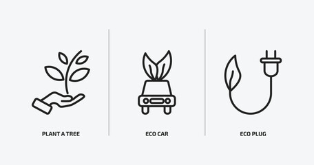 Poster - ecology outline icons set. ecology icons such as plant a tree, eco car, eco plug vector. can be used web and mobile.