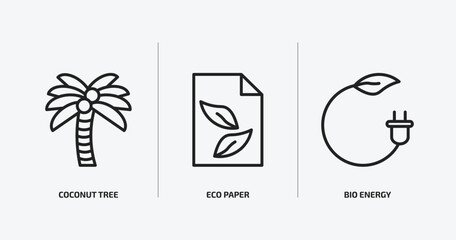 Poster - ecology outline icons set. ecology icons such as coconut tree, eco paper, bio energy vector. can be used web and mobile.