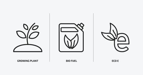 ecology outline icons set. ecology icons such as growing plant, bio fuel, eco e vector. can be used web and mobile.