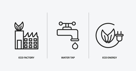 Poster - ecology outline icons set. ecology icons such as eco factory, water tap, eco energy vector. can be used web and mobile.