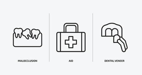 Poster - dentist outline icons set. dentist icons such as malocclusion, aid, dental veneer vector. can be used web and mobile.