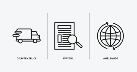 Poster - delivery and logistic outline icons set. delivery and logistic icons such as delivery truck, waybill, worldwide vector. can be used web and mobile.