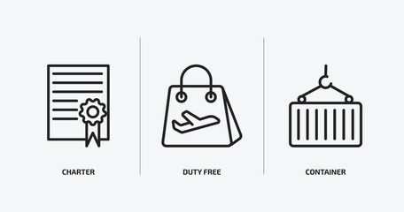 Poster - delivery and logistic outline icons set. delivery and logistic icons such as charter, duty free, container vector. can be used web and mobile.