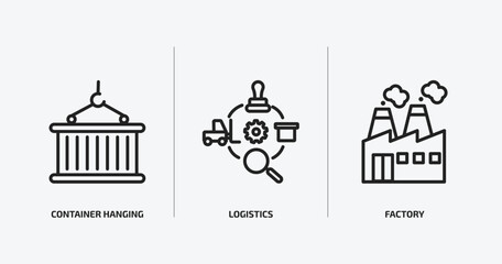 Poster - delivery and logistic outline icons set. delivery and logistic icons such as container hanging, logistics, factory vector. can be used web and mobile.