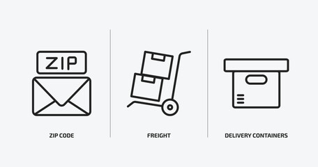 Poster - delivery and logistic outline icons set. delivery and logistic icons such as zip code, freight, delivery containers vector. can be used web and mobile.