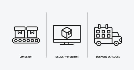 Poster - delivery and logistic outline icons set. delivery and logistic icons such as conveyor, delivery monitor, schedule vector. can be used web and mobile.