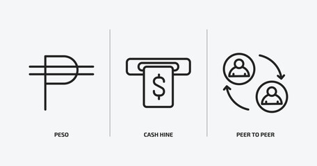 Poster - cryptocurrency outline icons set. cryptocurrency icons such as peso, cash hine, peer to peer vector. can be used web and mobile.
