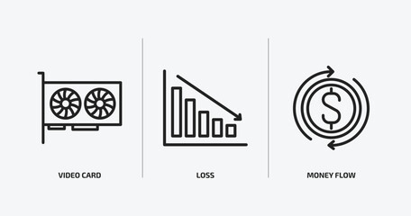 Poster - cryptocurrency outline icons set. cryptocurrency icons such as video card, loss, money flow vector. can be used web and mobile.