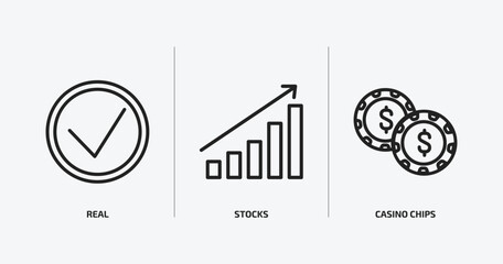 Poster - cryptocurrency outline icons set. cryptocurrency icons such as real, stocks, casino chips vector. can be used web and mobile.