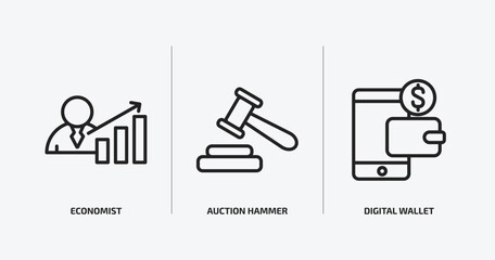 Poster - cryptocurrency outline icons set. cryptocurrency icons such as economist, auction hammer, digital wallet vector. can be used web and mobile.
