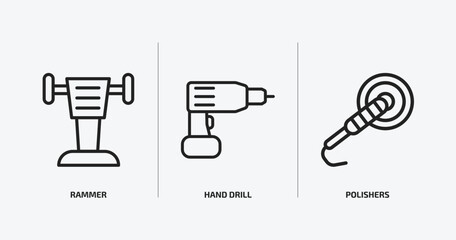 Poster - construction tools outline icons set. construction tools icons such as rammer, hand drill, polishers vector. can be used web and mobile.