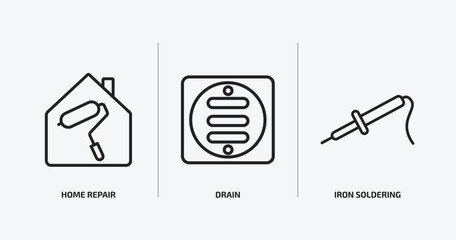 Poster - construction and tools outline icons set. construction and tools icons such as home repair, drain, iron soldering vector. can be used web and mobile.