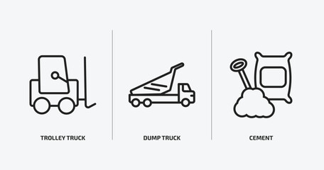 Poster - construction outline icons set. construction icons such as trolley truck, dump truck, cement vector. can be used web and mobile.