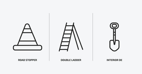 Poster - construction outline icons set. construction icons such as road stopper, double ladder, interior de vector. can be used web and mobile.
