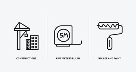 Poster - construction outline icons set. construction icons such as constructions, five meters ruler, roller and paint vector. can be used web and mobile.