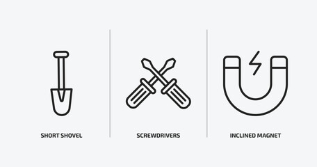 Poster - construction outline icons set. construction icons such as short shovel, screwdrivers, inclined magnet vector. can be used web and mobile.