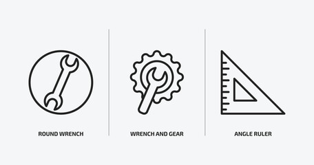 Poster - construction outline icons set. construction icons such as round wrench, wrench and gear, angle ruler vector. can be used web and mobile.