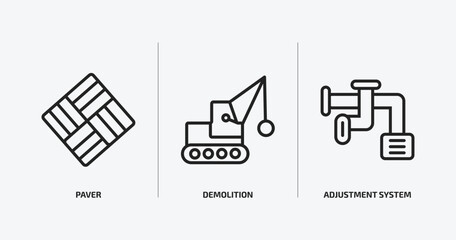 Poster - construction outline icons set. construction icons such as paver, demolition, adjustment system vector. can be used web and mobile.