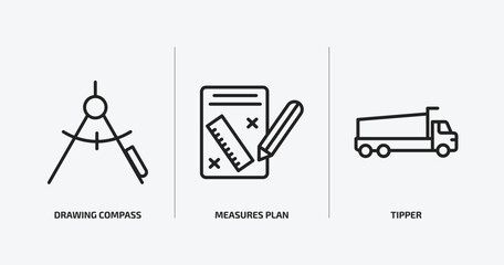 Poster - construction outline icons set. construction icons such as drawing compass, measures plan, tipper vector. can be used web and mobile.