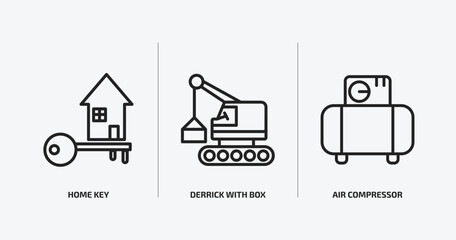Poster - construction outline icons set. construction icons such as home key, derrick with box, air compressor vector. can be used web and mobile.
