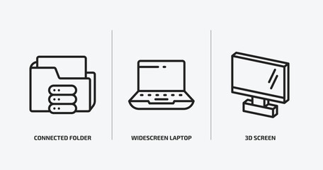Poster - computer outline icons set. computer icons such as connected folder data, widescreen laptop, 3d screen vector. can be used web and mobile.