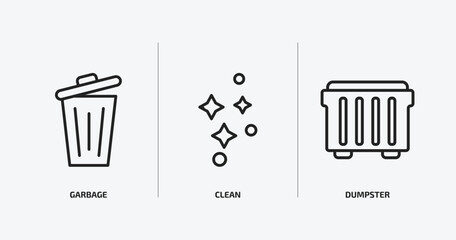 Poster - cleaning outline icons set. cleaning icons such as garbage, clean, dumpster vector. can be used web and mobile.