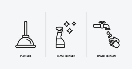 Poster - cleaning outline icons set. cleaning icons such as plunger, glass cleaner, hands cleanin vector. can be used web and mobile.