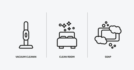 Wall Mural - cleaning outline icons set. cleaning icons such as vacuum cleanin, clean room, soap vector. can be used web and mobile.