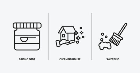 Poster - cleaning outline icons set. cleaning icons such as baking soda, cleaning house, sweeping vector. can be used web and mobile.
